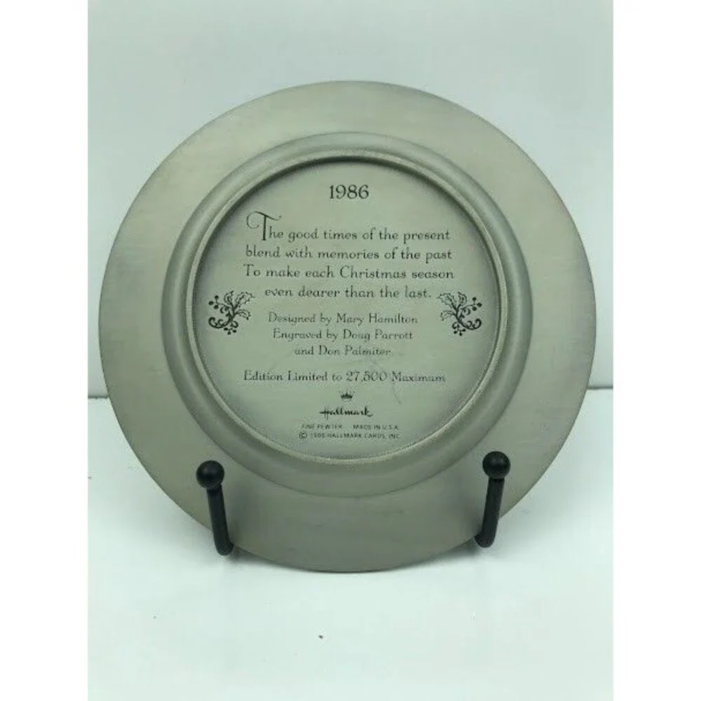 1986 Little Gallery by Hallmark-Christmas Pewter Plate by Mary Hamilton Made USA